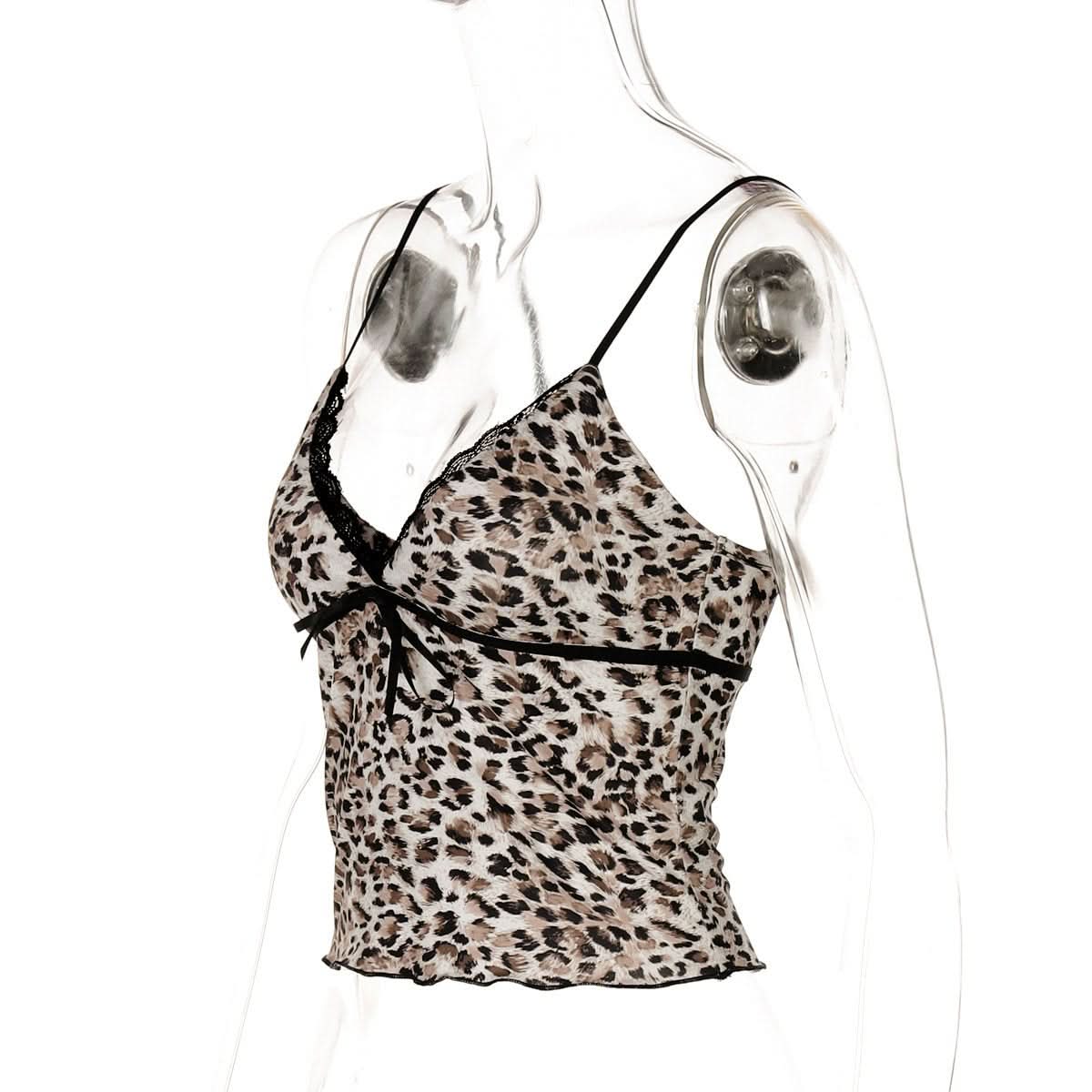V neck bowknot leopard print cami top