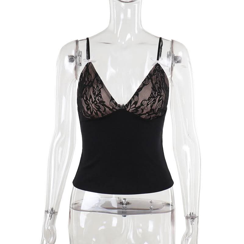 Bowknot deep V neck backless lace cami top