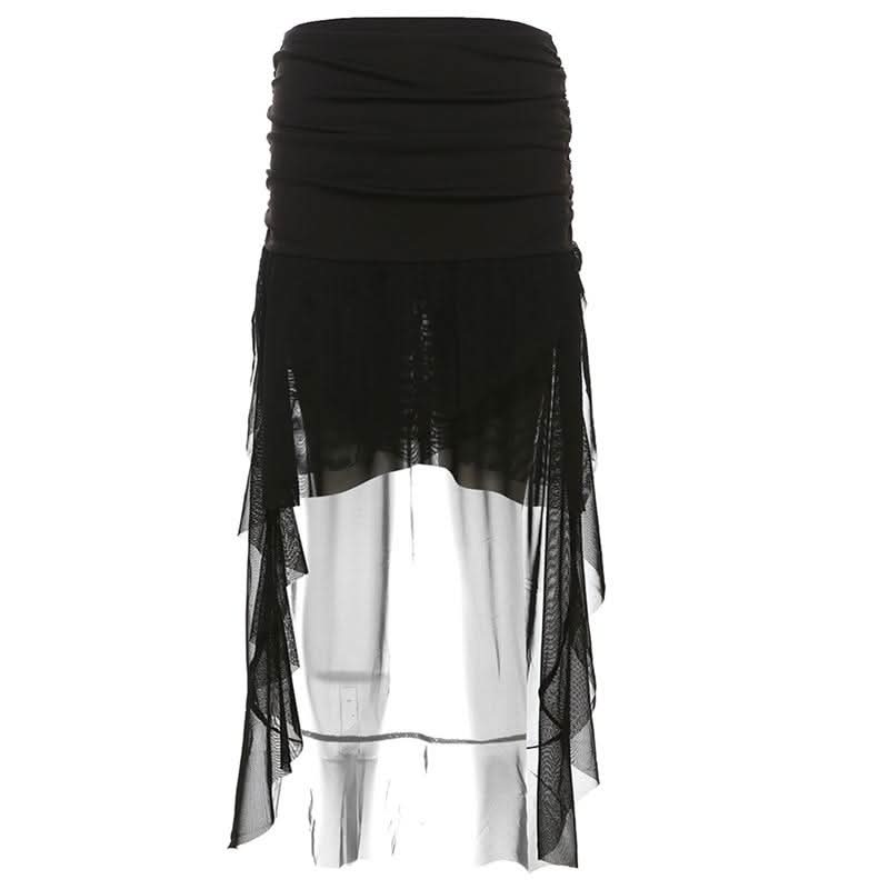 Ruched ruffle mesh mini skirt