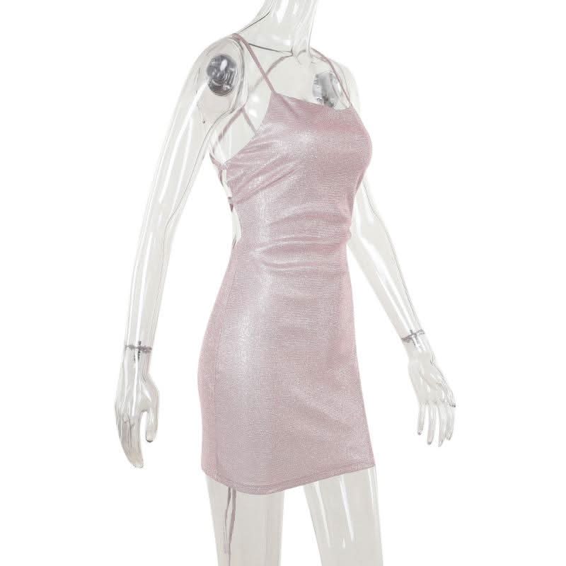 Cross back self tie square neck cami mini dress