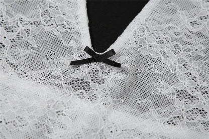 Halter lace bowknot ruffle top