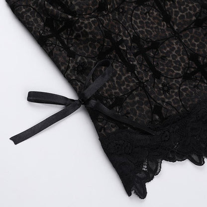 Leopard print cross pattern bowknot lace cami top