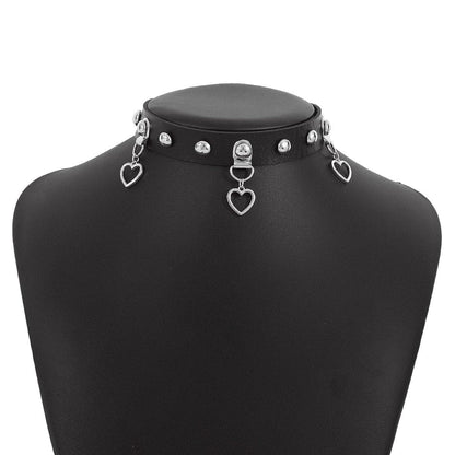 PU leather layered pendant chain choker necklace