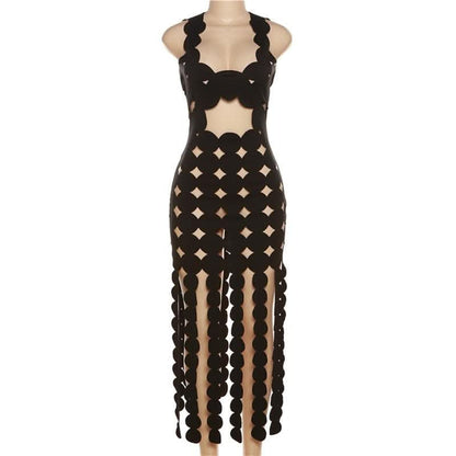 Hollow out backless sleeveless low cut solid cut out maxi dress-final-sale