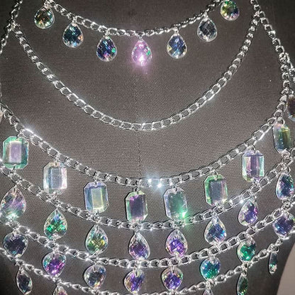 Halter crystal hollow out metal chain waist chain set