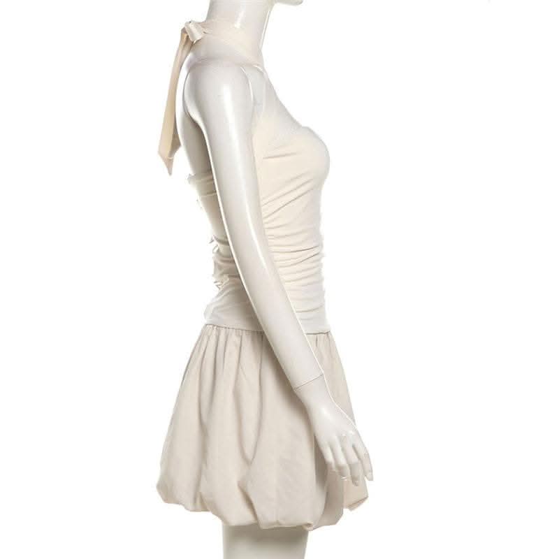 Halter cross front lace up mini dress-final-sale