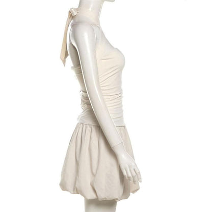 Halter cross front lace up mini dress-final-sale