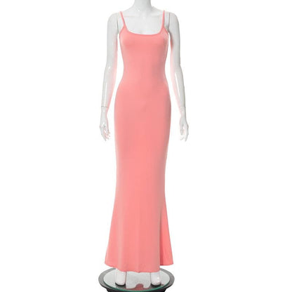 Spaghetti Strap Scoop Neck Mermaid Hem Bodycon Maxi Dress