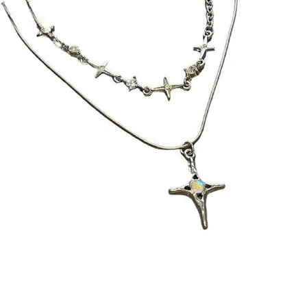 Cross pendant 2 pcs rhinestone necklace