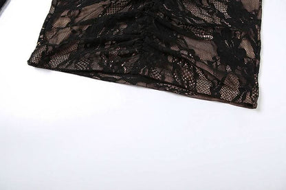 High neck long sleeve lace hollow out cut out mini dress