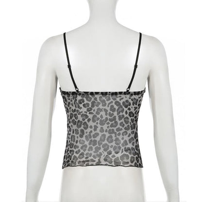 V neck velvet leopard print mesh bowknot cami top