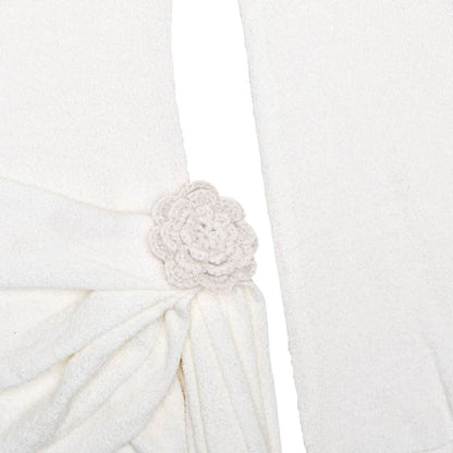 Long sleeve flower applique ruched backless mini dress