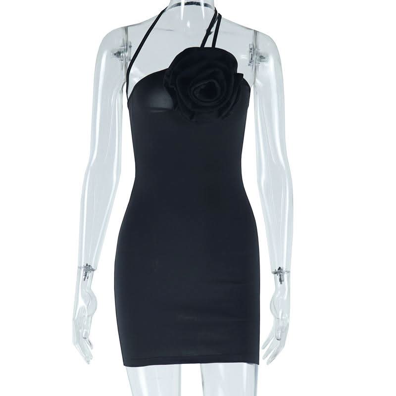 Irregular flower applique backless cami mini dress