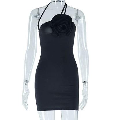 Irregular flower applique backless cami mini dress