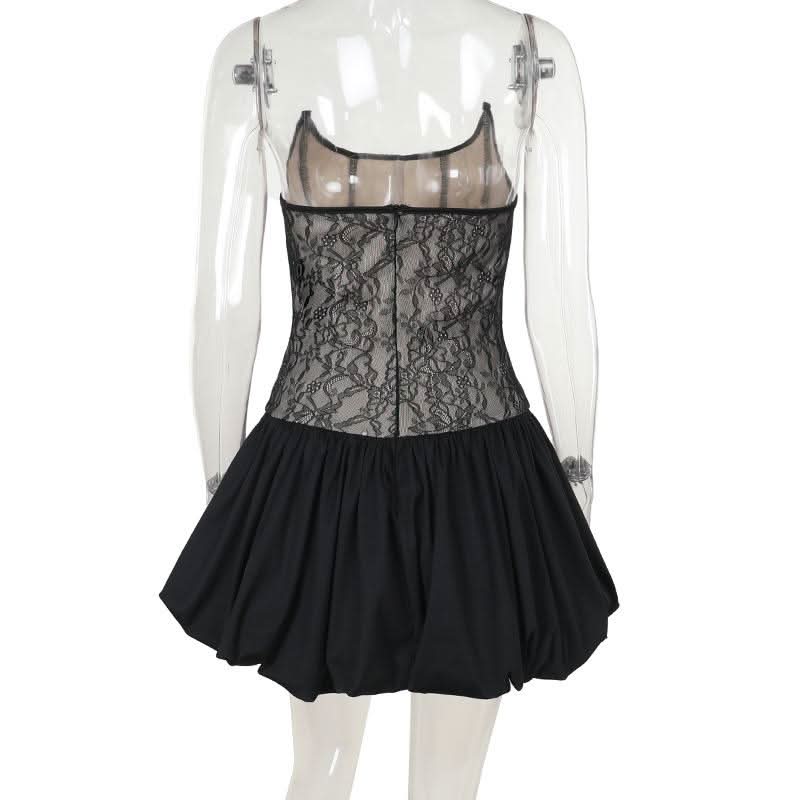 U neck corset lace patchwork tube mini dress