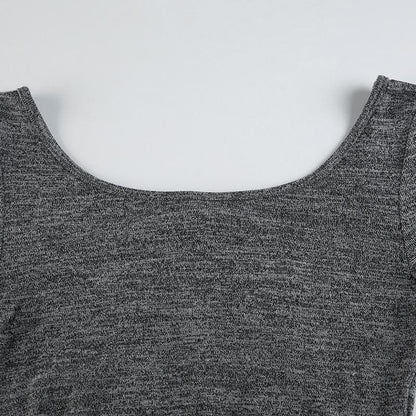Long sleeve u neck self tie solid top