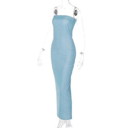 Textured solid backless sleeveless tube maxi dress