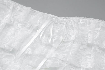 Bowknot lace backless ruffle tube mini dress