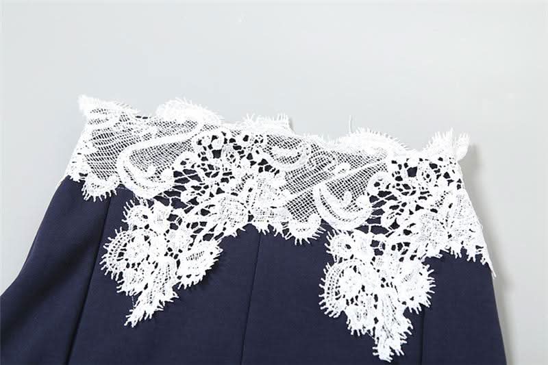 Lace patchwork zip-up maxi skirt