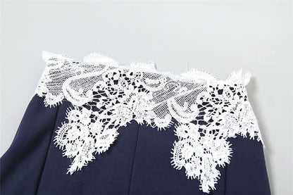 Lace patchwork zip-up maxi skirt