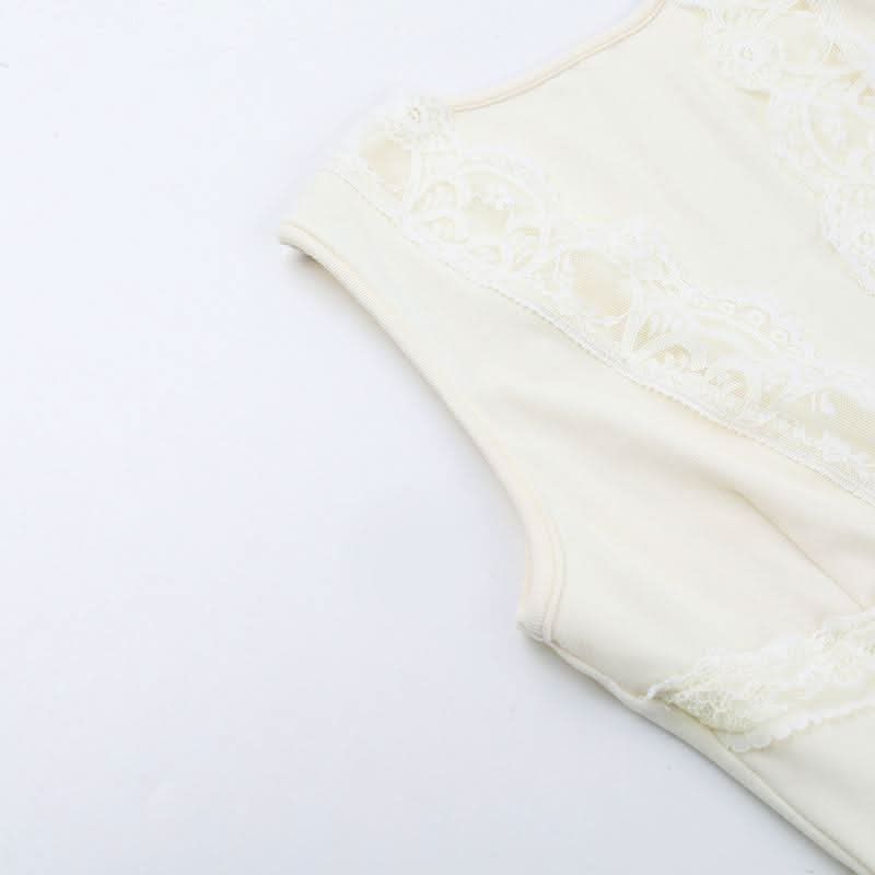 Lace hem deep V neck bowknot solid top