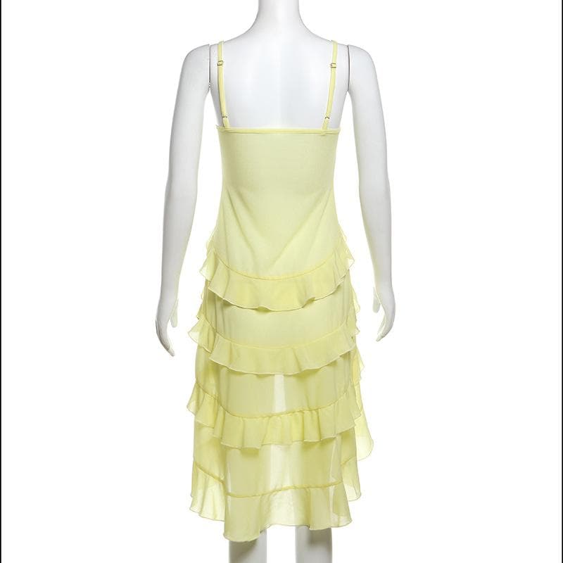 Rose applique ruffle u neck mesh cami top