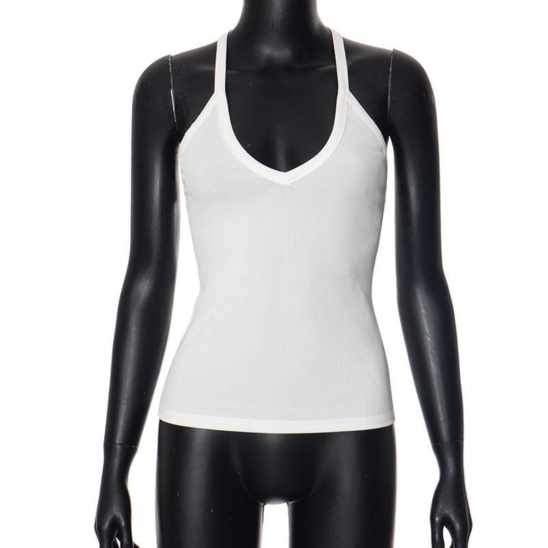 V neck ribbed sleeveless solid tank top