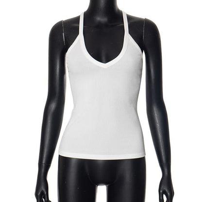 V neck ribbed sleeveless solid tank top