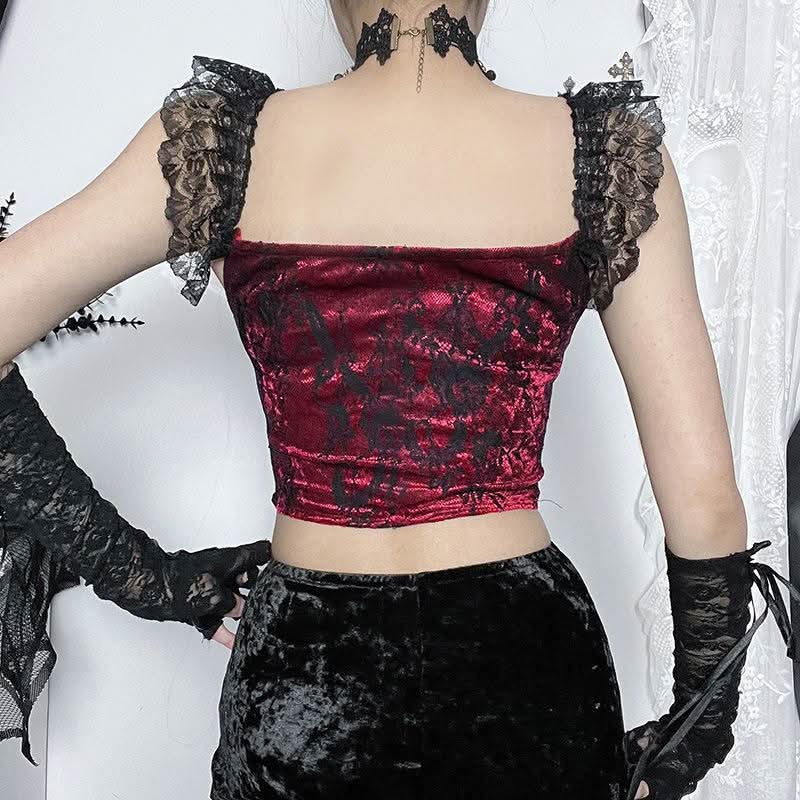 Velvet lace hem corset cami top