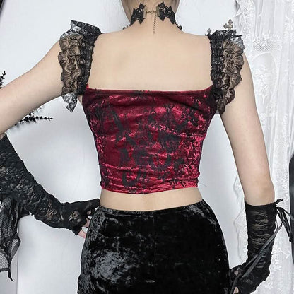 Velvet lace hem corset cami top