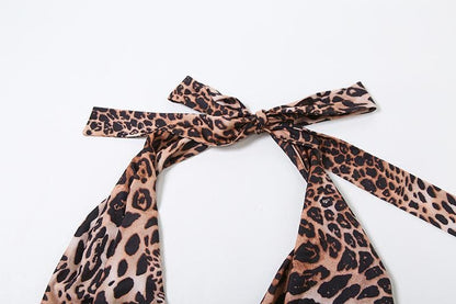 Halter cowl neck leopard print backless top