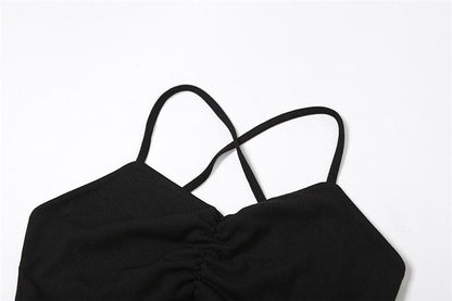 Hollow Out V Neck Side Cutout Ruched Spaghetti Strap Mini Dress