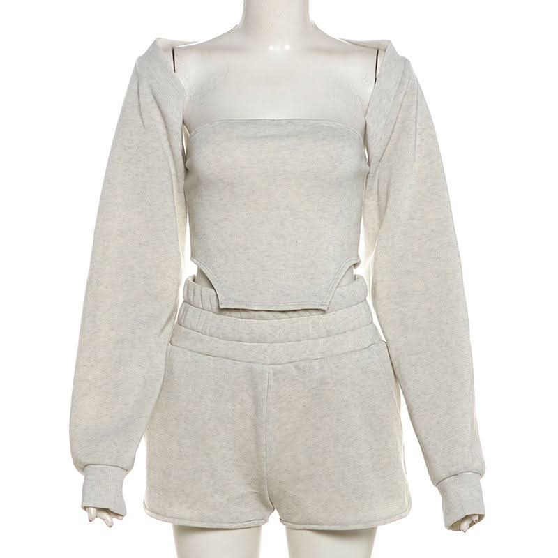 Long sleeve shrug short pant set