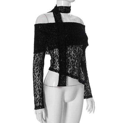 Off shoulder long sleeve lace top