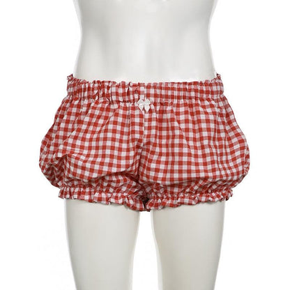 Plaid print bowknot short pant