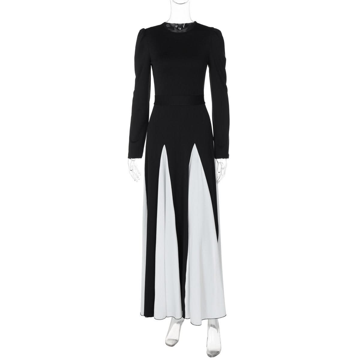 Long sleeve contrast self tie maxi dress
