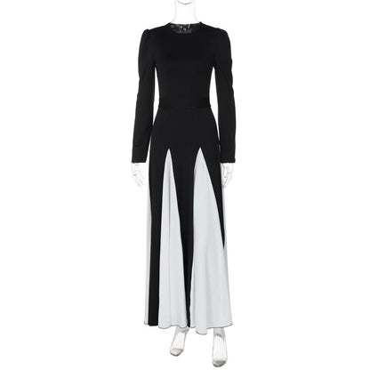 Long sleeve contrast self tie maxi dress