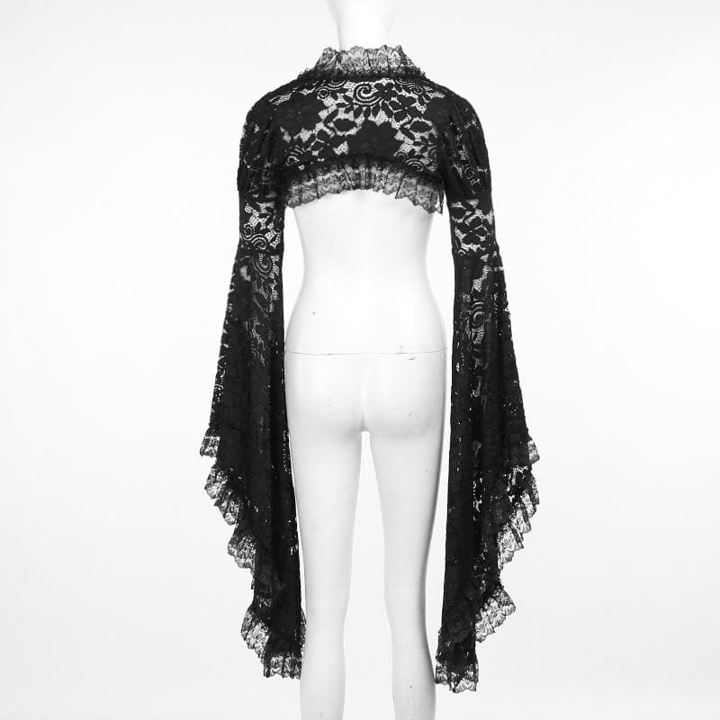 Long flared sleeve lace ruffle shrug top