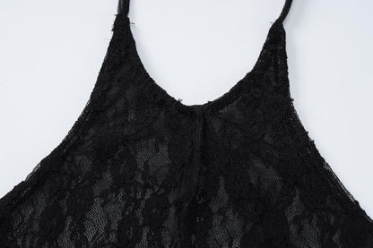 Halter backless ruffle lace maxi dress