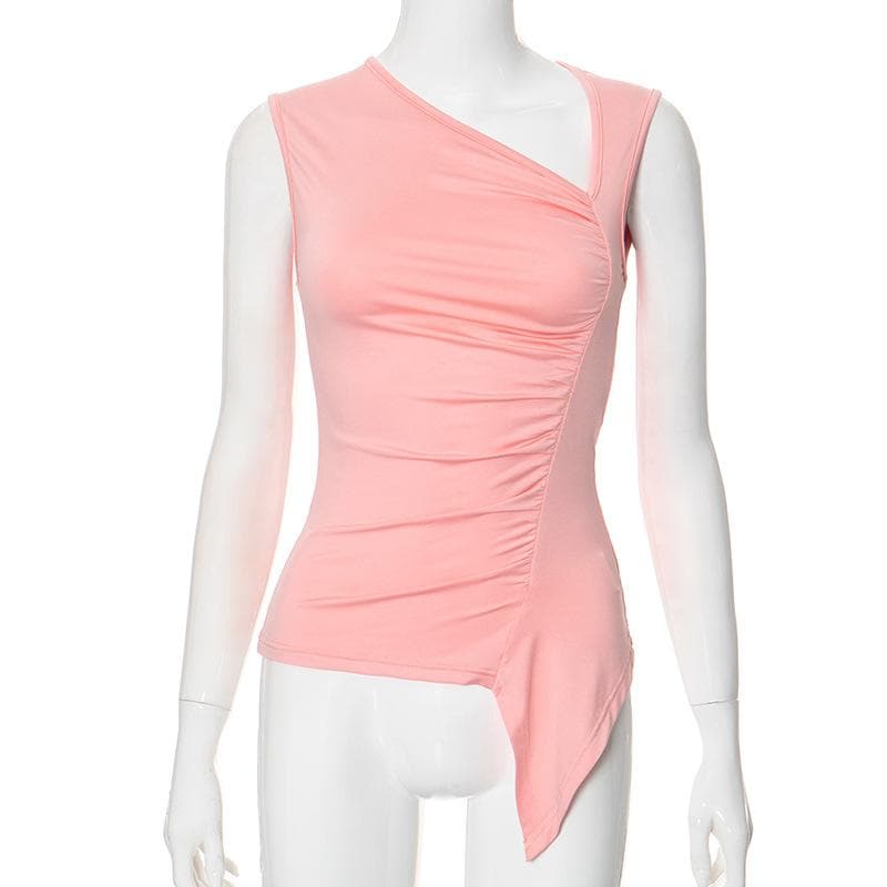 Ruched irregular ruffle solid tank top