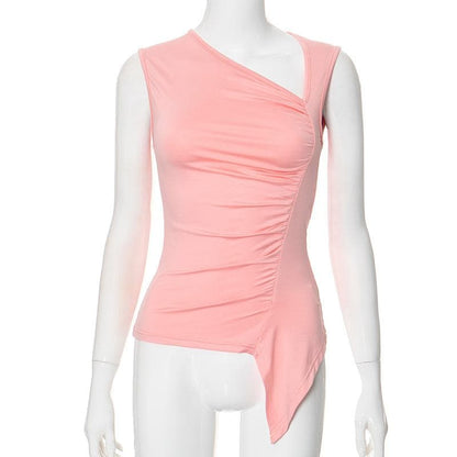 Ruched irregular ruffle solid tank top