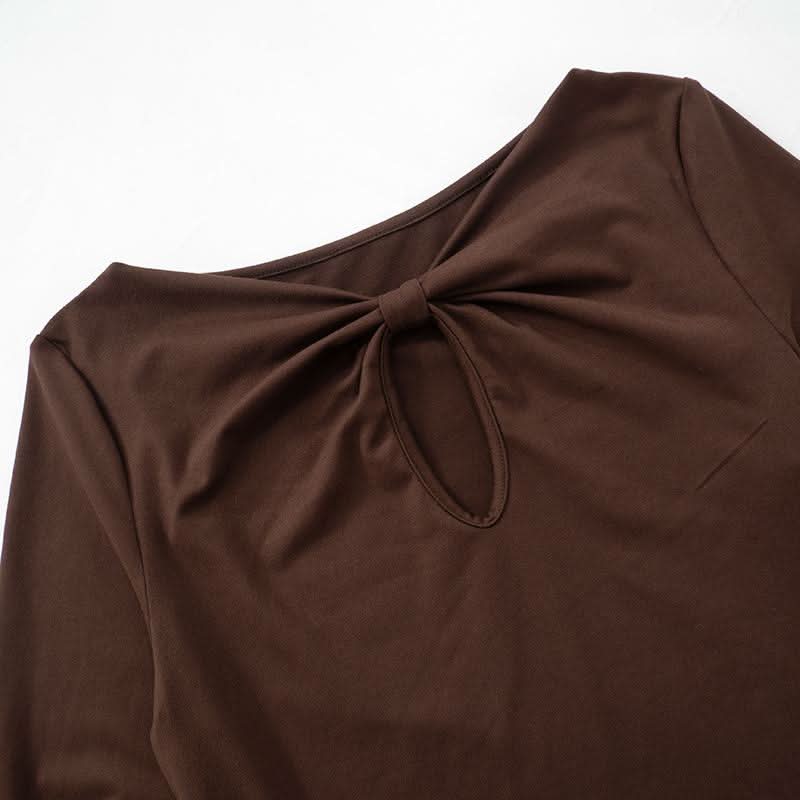 Knotted hollow out long sleeve v neck ruched cut out top