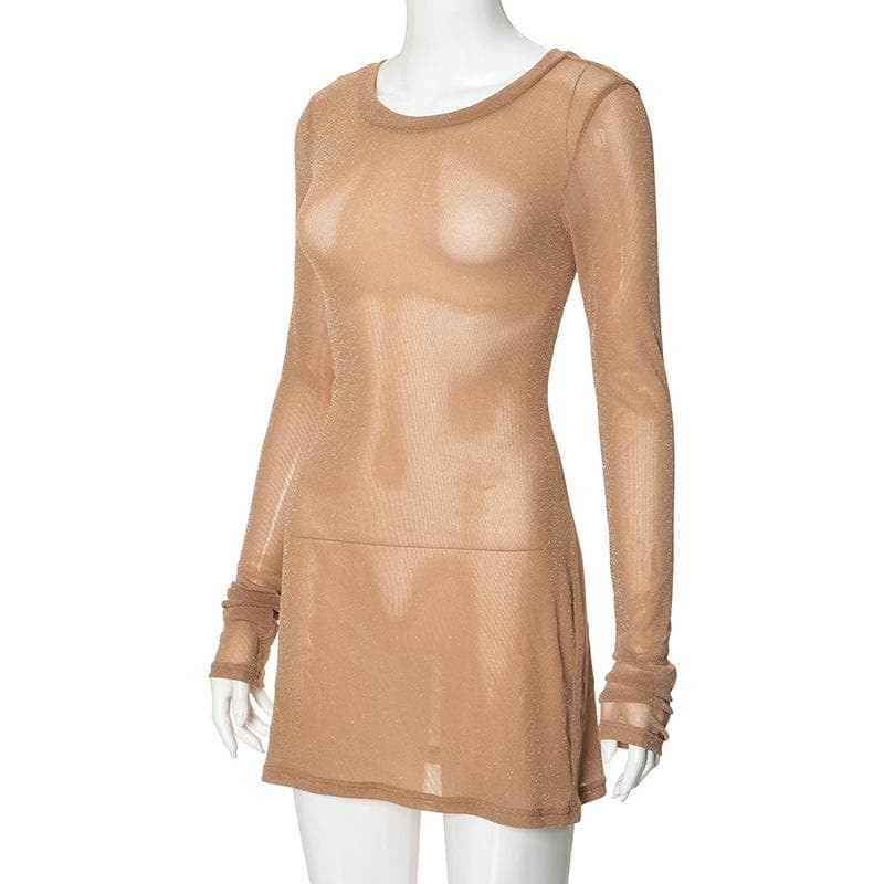 Long sleeve sheer mesh glitter mini dress