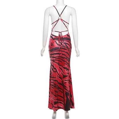 Cowl neck o ring self tie gradient print cami maxi dress