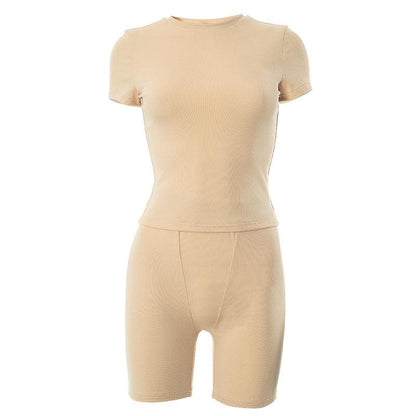 Short sleeve crewneck solid ribbed pant set
