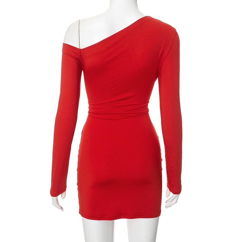 Long sleeve one shoulder ruched mini dress