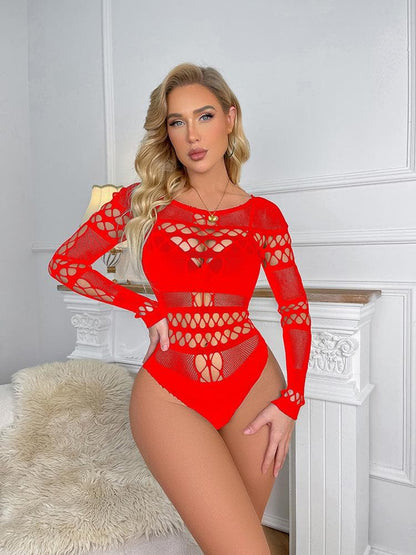 Long sleeve hollow out fishnet bodysuit