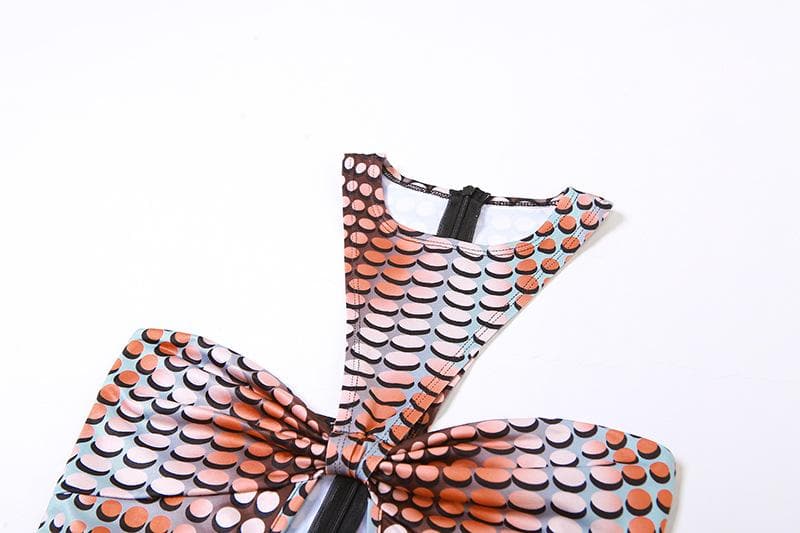 Crewneck polka dot print hollow out romper