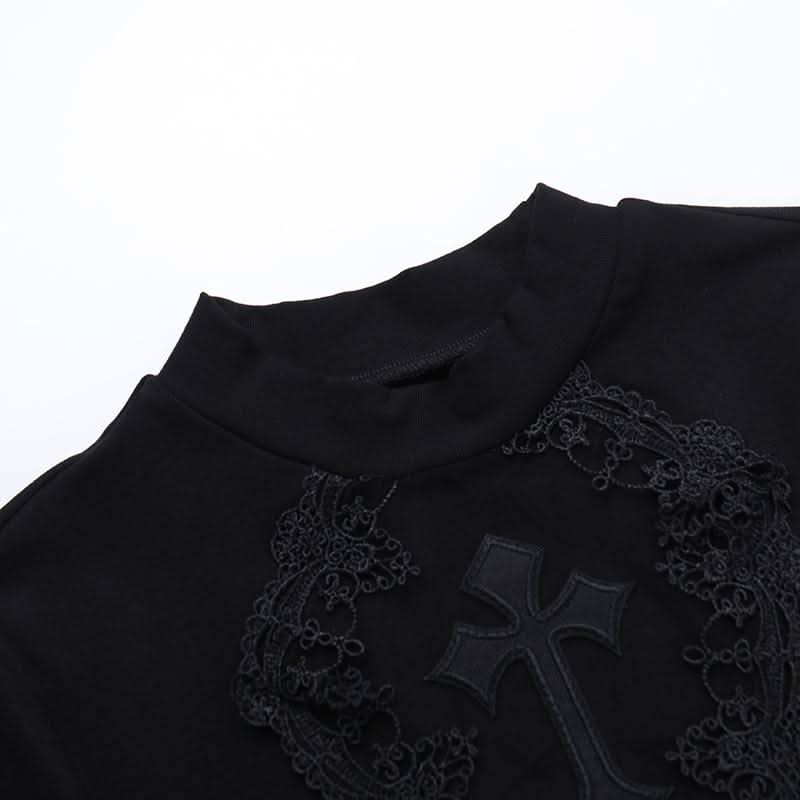 High neck long sleeve cross pattern mini dress