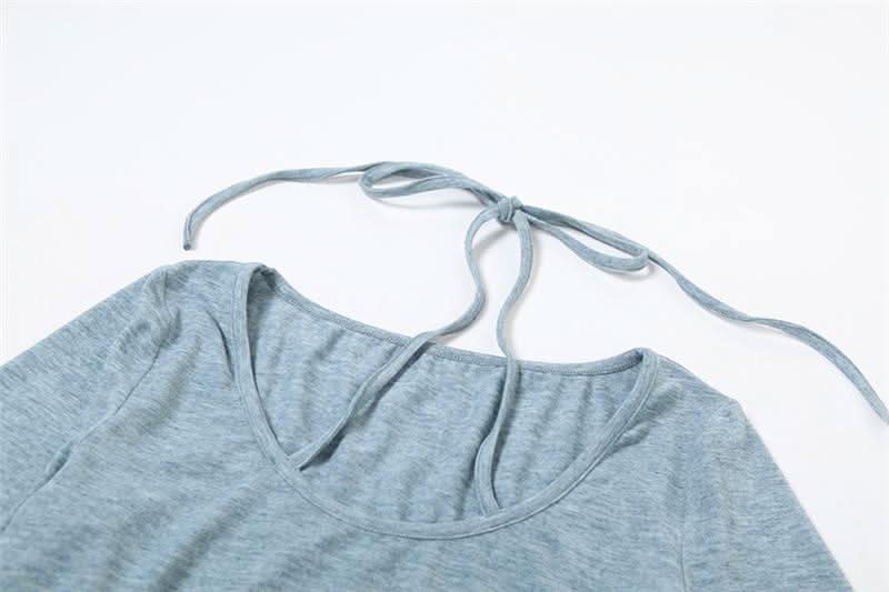 Halter long sleeve self tie beaded top